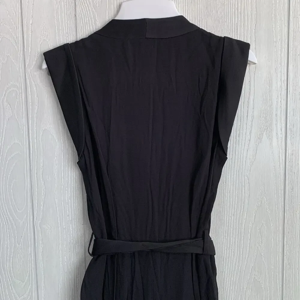 Kate Spade Black Satin Crepe Sleeveless V-Neck Jumpsuit Size 0 NWT